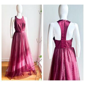 Vera Wang White Burgundy Lace Skirt open Back Maxi Gown 10